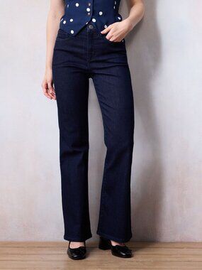 Super High Waisted Flare Jeans, Dark Wash, 14 SHORT Like New